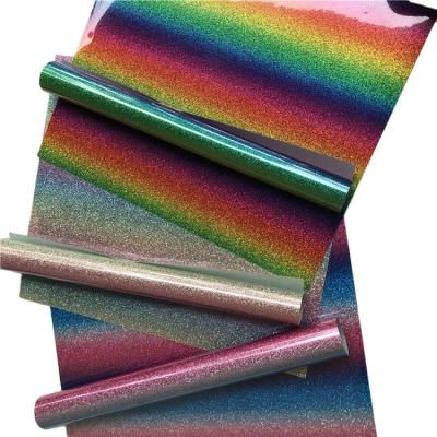 China Glitter Rainbow Flexible Stretchable Iron On HTV Heat Transfer Package Sparkle Vinyl For Cameo Silhouette Crafts Heat Press for sale