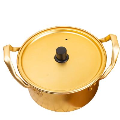 China CLASSIC Korean style instant noodle aluminum pot set gold small stock pot double ear handle with multifunctional lid hot pot for sale