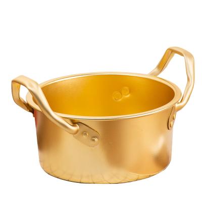 China CLASSIC Korean Ramen Aluminum Stock Pot Small Stock Pot with Lid Instant Noodle Pot Gold Handle for sale