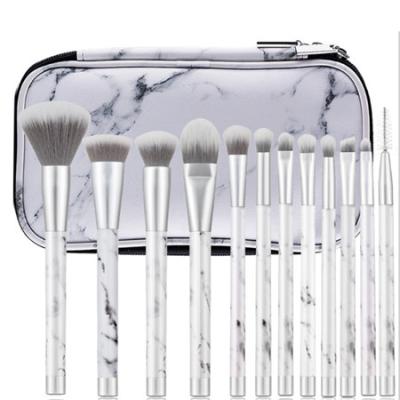 China Soft Bristle 12 Pcs Marble Pattern Makeup Brush Set Matte Silver Handle With Bags Customized Makeup Brush Set for sale