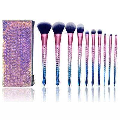 China Soft Stiffen Amazon New Style Custom Logo Plating Handle 10 Pcs Hot Selling Custom Mermaid Style Makeup Brushes Eye And Face Makeup Brush Set for sale