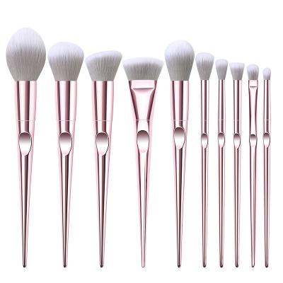 China Soft Bristle Custom LOGO 10 Pcs Plating Plastic Handle Blush Make Up Rose Gold Daily Vegan Makeup Brush for sale