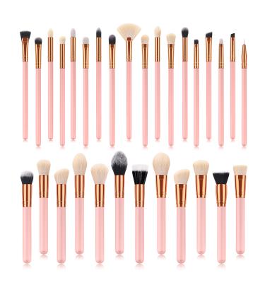 China 30 Pcs Bristle Pink Handle Makeup Brushes Custom Logo Wooden Makeup Brush High Quality Loose Super Soft Professional Low Price Wooden Makeup Brush for sale