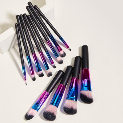 China Soft Stiffens Professional Style 12 Pcs Colorful Makeup Brushes Shine Handle Blush Make Up Daily Black Vegan Makeup Brush for sale