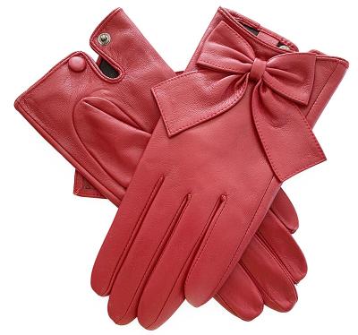 China Cheap Plain Winter Leather Gloves Ladies Red Sheepskin Gloves for sale