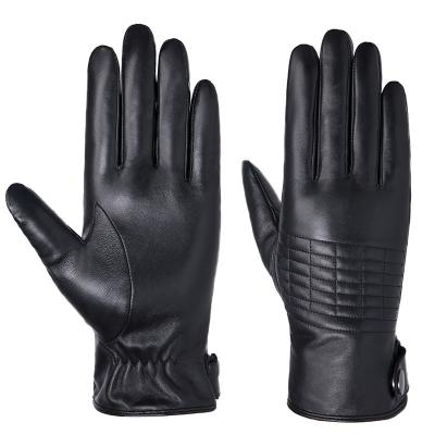 China Cheap winter leather gloves for Women-men cashmere /fleece lined glove for motorcycle driving riding black for sale