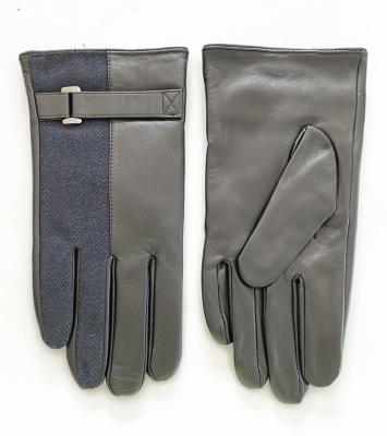 China Cheap Color Block Winter Sheepskin Leather Training Cheap Classic Wool Striped Gloves For Men Black Blue for sale