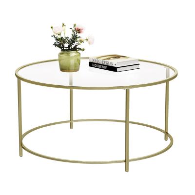 China Wholesale Adjustable Round High Quality Modern Gold VASAGLE Table (Height) Metal Glass Coffee Table for sale