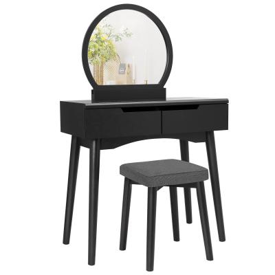 China Easy Assemble Black Mirrored Fancy Minimalist Bedroom Makeup Storage Vanity Dressing Table Set With Led Light for sale