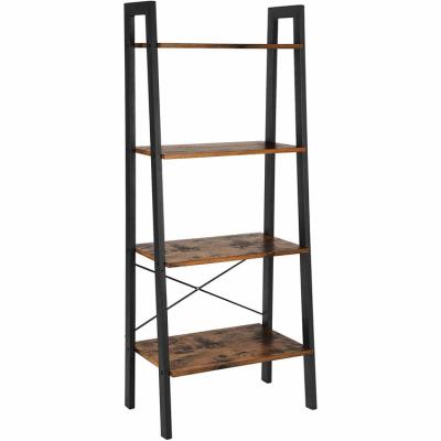 China VASAGLE Living Room Bedroom Kitchen Metal Frame Free Standing Storage Adjustable Ladder 4-Tier Leaning Shelf for sale