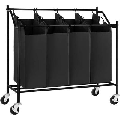 China SONGMICS Modern Heavy Duty Rolling Laundry Basket Hamper Sorter Laundry Trolley with 4 Removable Bags for sale