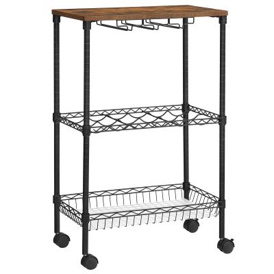 China Space Saving Serving Trolley Storage Cart Wooden Storage Rack Kitchen with Wheels for sale