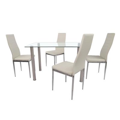 China Wholesale K/D Modern Kitchen Dining Sets Furniture Tempered Glass Dining Table Set 4 Chairs for sale