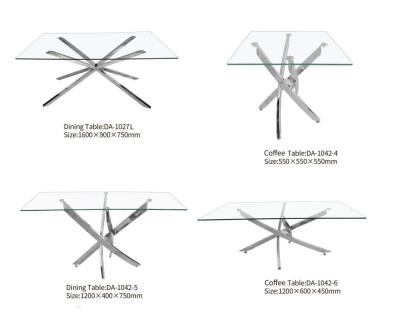 China Wholesale K/D Furniture Stainless Steel Dining Table Set Glass Dining Table 6 Seats Dining for sale