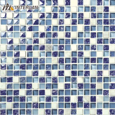 China Home decoration acid proof color crystal glass blue mosaic tile for swimming pool for sale