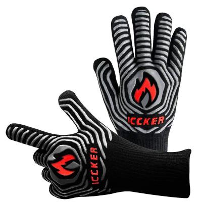 China Logo Grill BBQ Glove Heat Resistant Custom Kitchen Cooking Cutting Dexterity 1472F Extreme Heat Resistant Washable Cooking Oven Mitts BBQ for sale