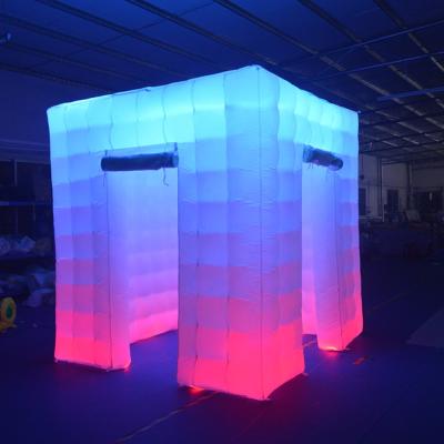 China White Birthday Party Cube Air Tent 2.5M Inflatable Photo Booth With LED Lights Wedding Party for sale