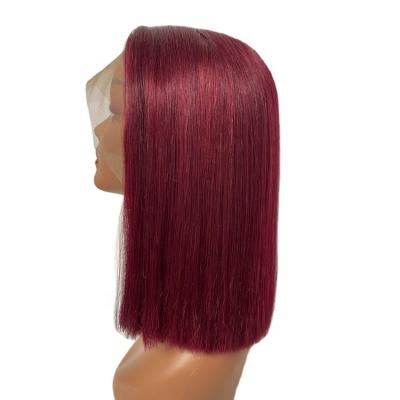 China Straight Cuticle Aligned Virgin Hair Wigs, 180% Density Burgundy Wigs, 200g/pc Bob Straight Raw Hair Lace Front Wigs for sale