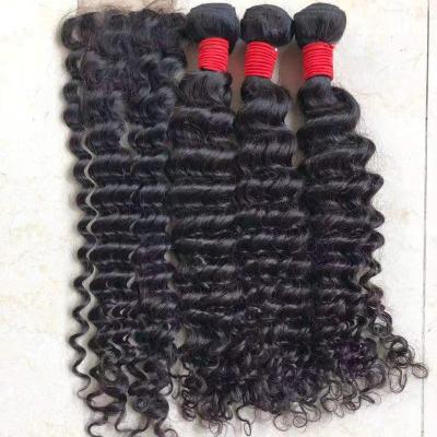 China 12A Grade Distributor Raw Virgin Hair Virgin Hair Deep Wave Bundles With Cuticle Closure Wholesale Hair Vendors Bundles Aligned Virgin Hair for sale