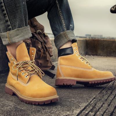 China Anti-slippery Men Rising Breathable Very Comfortable Outdoor Boot Shoes China Manufacturer Yellow Ankle Lace Up Mens Leather Boots for sale