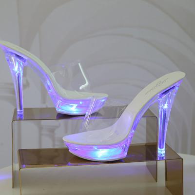 China Fashion trend most back inquiry product fancy design shiny shiny clear block heels for women and ladies for sale