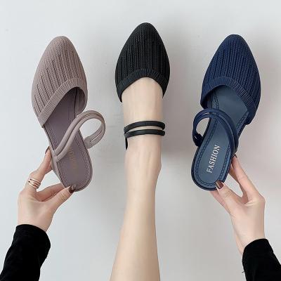 China Fashion Trend Good Quality Cheap Price Winter Warm Indoor Slip On Fabric Flat Knitted Mules Shoes Women for sale