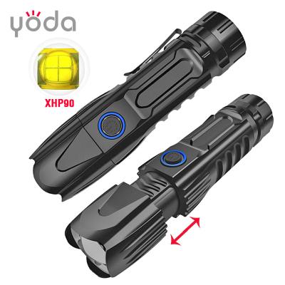 China 26650 battery aluminum alloy 30w xhp90 outdoor adjustable zoom new portable high power led flashlight for sale