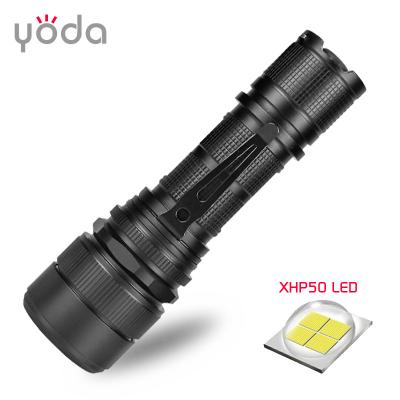 China 18650 AAA 26650 lithium battery usb outdoor lighting zoomable rechargeable xhp 50 led flashlight with clip cord for sale