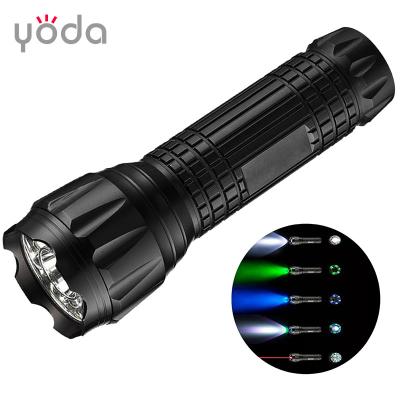 China Camping Tactical LED Flashlight with 5 Options Bright Red Indicator Blacklight LED UV Green Light and Magnetic Bottom for sale