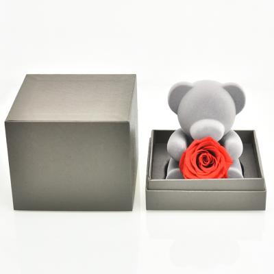 China Wholesale Gift Decoration Gift Wholesale Preserved Rose Flower Eternal Rose Lovely Teddy Bear With Gift Box for sale