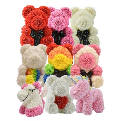 China Wholesale Rose Bear Factory New Products Wholesale Gift Diy 40cm Unicorn Rose Teddy Bear For Valentine Gift for sale