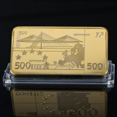 China Europe Euro 500 Metal Bar Gold Plated Fake Bill Bullion Coin Commemorative Golden Bar For Business Souvenir for sale