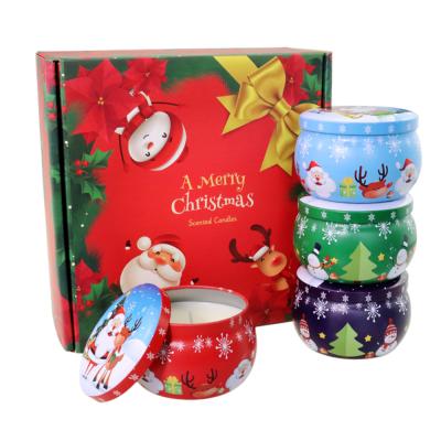 China Wedding Birthday Party Gift Christmas Customized 2021 New Style Decorations Novelty Scented Merry Christmas Soy Wax Fragrance Candle Mold Jars Holder Tins Box Set gift for sale