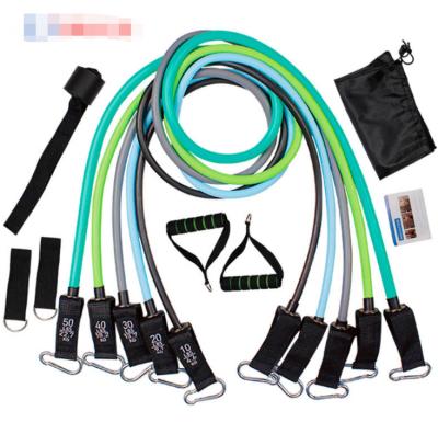 China 2021 Hot Selling Heavy Duty Resistance Bands Set (11pcs) Fitness Exercises 11pcs 150lbs Band Latex Resistance Band and Tube Set for sale