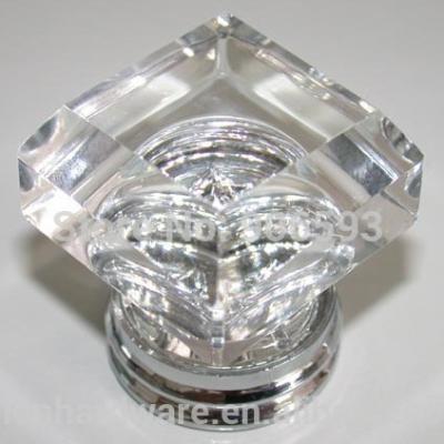 China Modern European square shape crystal cabinet knob 33mm on brass base for sale