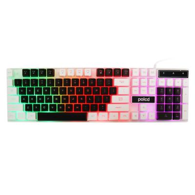 China Ergonomic Cable Rainbow Logo Gaming Keyboard Custom Anti-ghosting RGB Membrane Backlit Gaming Keyboard for sale