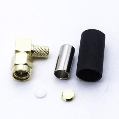 China RF Gold Plated Male RF Connector SMA 90 Degree Crimp Male Right Angle Type For LMR200 Cable for sale