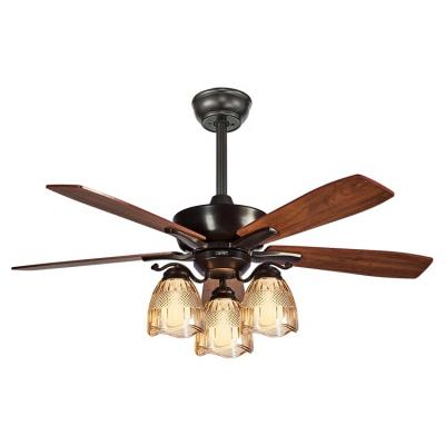 China Modern indoor 42 inch retractable blade crystal 5 wooden blades ceiling fan with led light Te koop