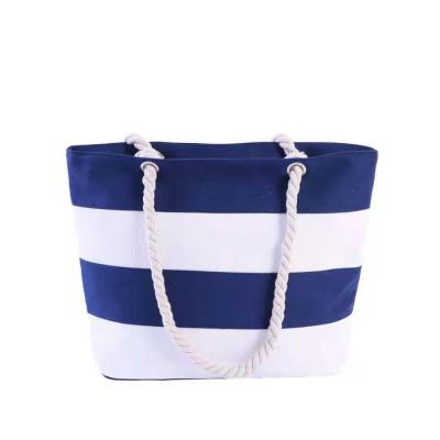 China 2021 Trendy Striped Rope One Handle Shoulder Shopping Bag Hemp Rope Handbag Canvas Beach Bag for sale