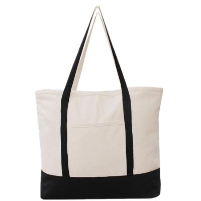 China Canvas Cotton Shopping Bags Folding Two Color Cotton Quilting Bag Recyclable And Reusable High Quality Handbag for sale