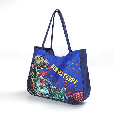 China Large Waterproof Silicone Bag Super Landscape Printing Reusable Shopping Bag Beach Bag for sale