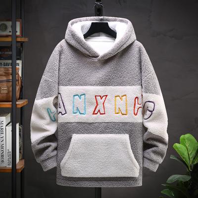 China 2021 Anti-wrinkle Custom Logo Sherpa Hoodie Men Heavyweight Stand Neck Oversized Embroider Fleece Hoodies for sale