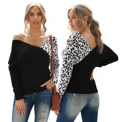 China 2021 New Arrival Women's High Quality Apparel Custom Sweaters Anti-wrinkle Chill Leopard Splicing Knitted Sweater for sale