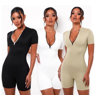 China Anti-pilling Sleeve Solid Color Summer Rompers Women Short Jumpsuit New Fashionable Black Girl Overalls for sale