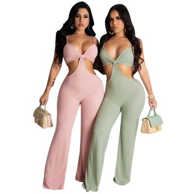 China Waterproof Spaghetti Tie Bell Pants One Piece Overalls For 2021 Women Summer Fashion Hollow Backless Joggers Legging Overalls for sale