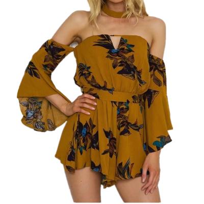 China Anti-wrinkle European and American women's new Amazon one-shoulder flared sleeve printed tube top wide jumpsuit for sale