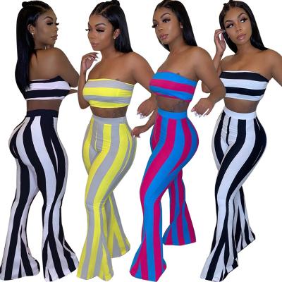 China 2021 New Arrivals QUICK DRY Two Piece Set 2 Piece Summer Outfits Sets Stripe Print Sleeveless Women Pants for sale