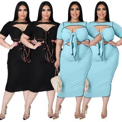 China Newest Design Breathable Summer Fashionable Solid Color Back Hollow Out Plus Size Dress And Skirts Bandage Dress for sale