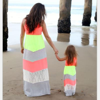 China Best-selling Casual Fluorescent Lace Splice Women's Breathable Dress For Kids 3xl Plus Size Dress Parent-child Outfit for sale