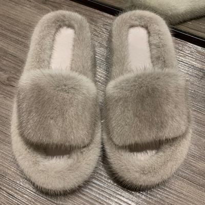 China Fashion Trend 100% Real Mink Fur Slippers Women's Outdoor Fur Shoes Ladies Natural Mink Fur Sliders for sale